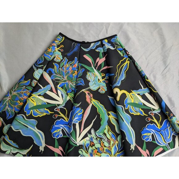 H&M Skirt Colorful Floral A Line Flared 3D Scuba Midi Skirt Womens Size 10 - Picture 2 of 11